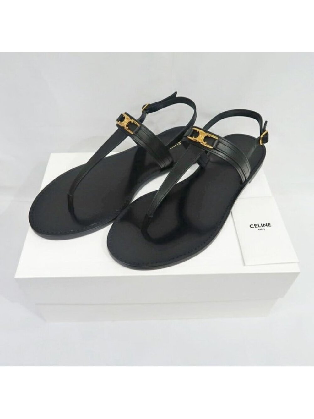 Celine Thong Sandals Black Leather Size 42 Shoes - Picture 10 of 10